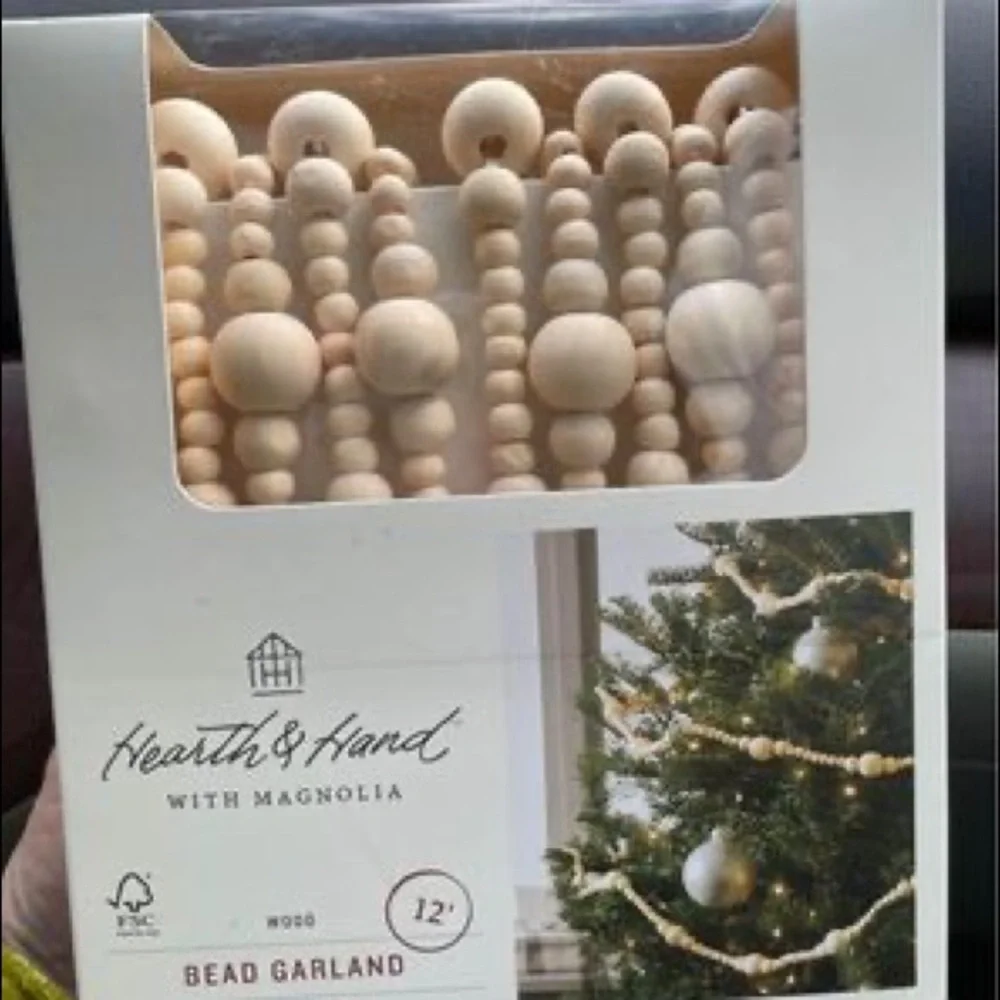 Hearth & Hand with Magnolia 12' Natural Wood Bead Garland Christmas